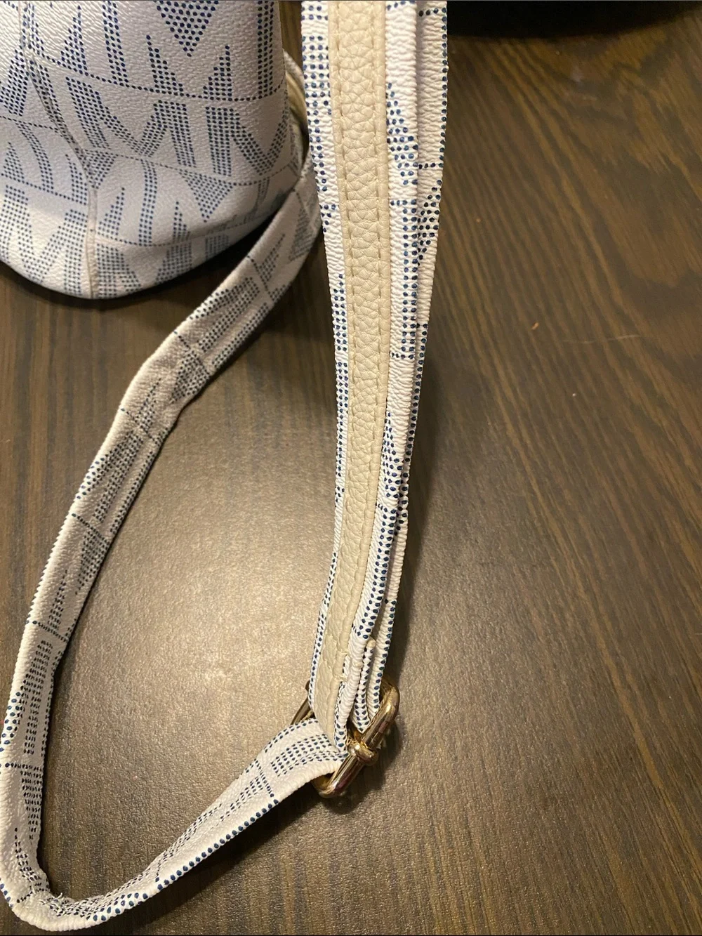 White Patterned Women's Satchel Bag with Gold Accents